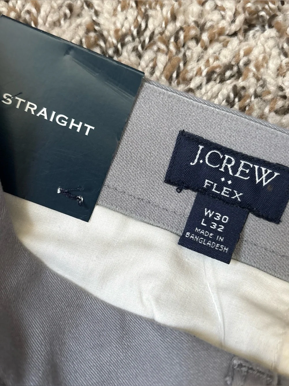 J. Crew Flex Men's Straight Fit Chino Pants, Gray 30x32, NWT